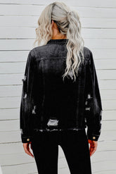 Jeansjacke mit Used-Look und offenem Saum